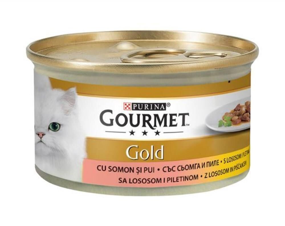 Gourmet Gold Parça Etli Soslu Somonlu ve Tavuklu Kedi Konservesi 85gr