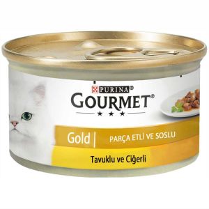 Gourmet Gold Parça Etli Soslu Tavuk Ciğerli Kedi Konservesi 85gr