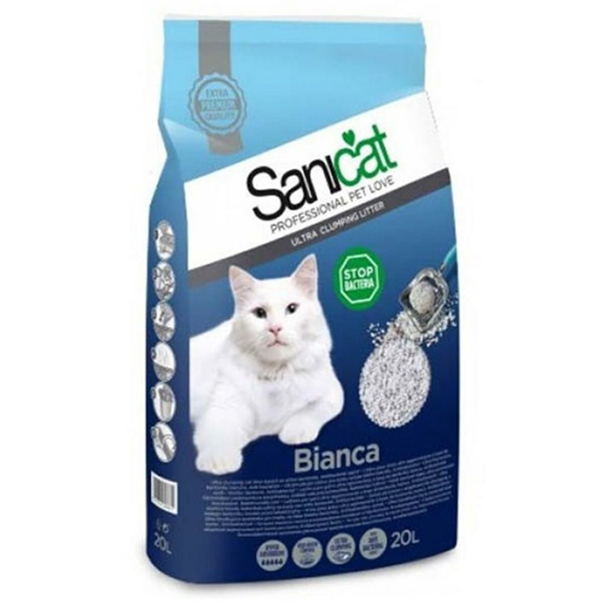 Sanicat Bianca Topaklaşan Kokusuz Emici Doğal Kedi Kumu 5lt