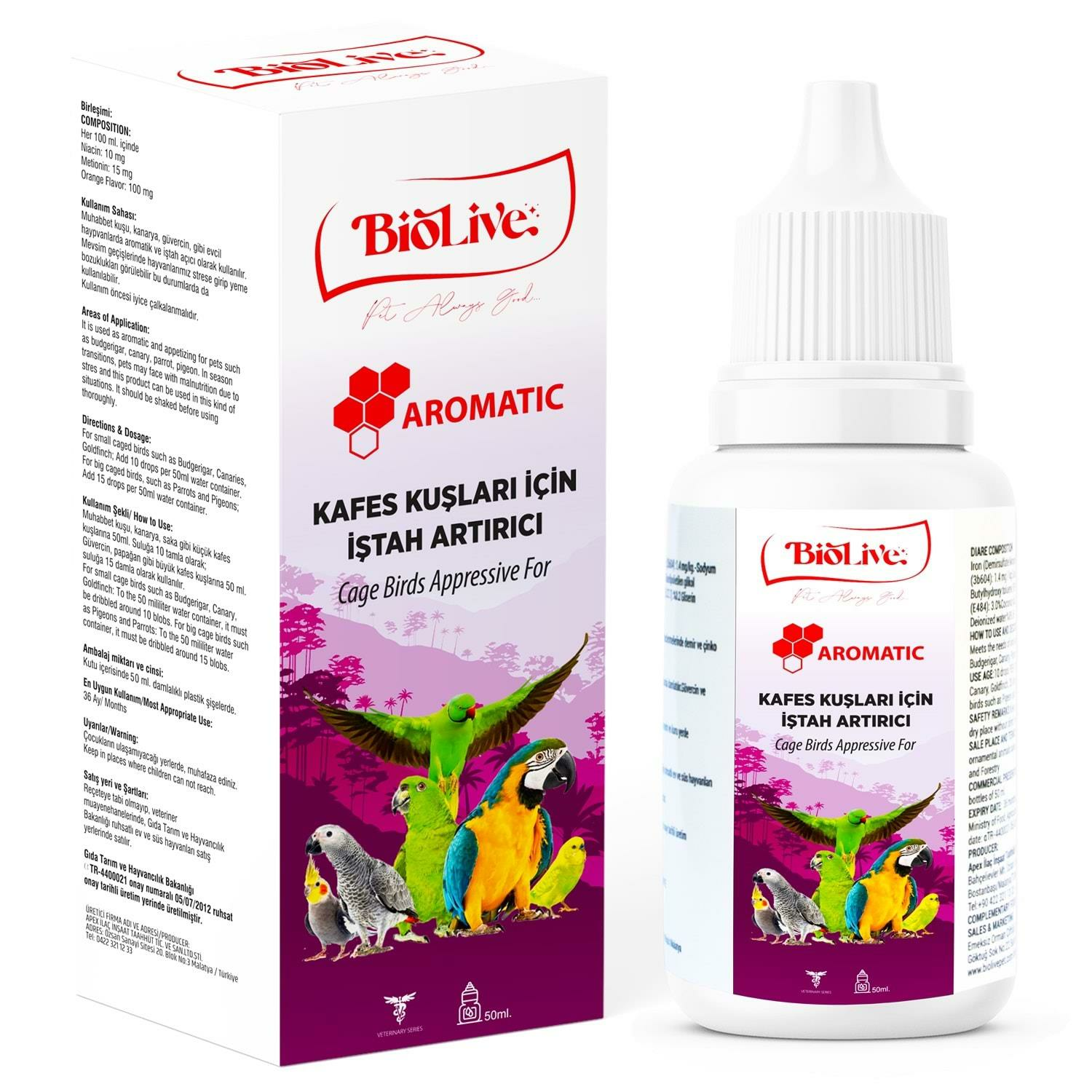 Biolive Aromatic Kuşlar İçin Mineral İstah Açıcı Vitamin 50ml