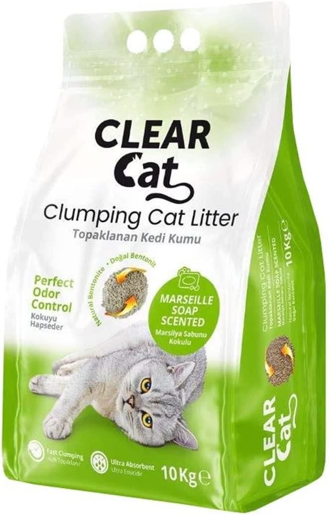 Clear Cat Marsilya Sabunlu Topaklanan Doğal Bentonit İnce Kedi Kumu 10kg