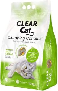 Clear Cat Marsilya Sabunlu Topaklanan Doğal Bentonit İnce Kedi Kumu 10kg