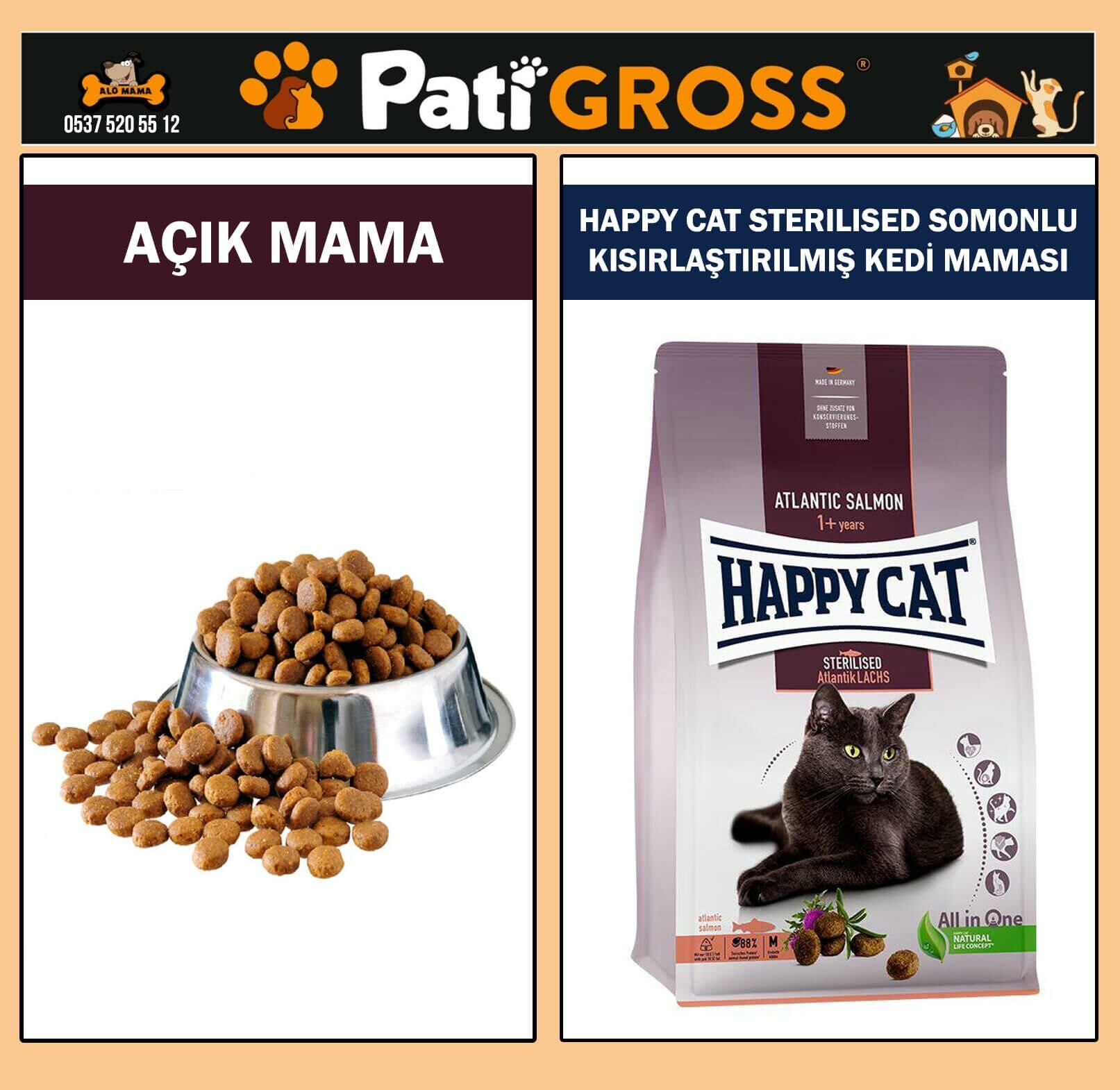 Happy Cat Sterilised Somonlu Kısırlaştırılmış Kedi Maması 1kg (AÇIK)