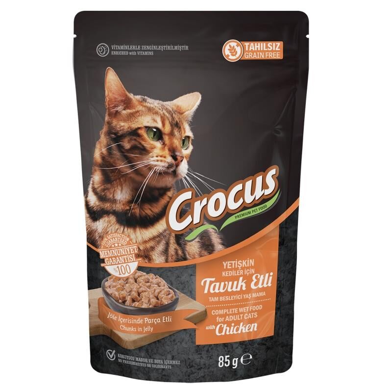 Crocus Pouch Tahılsız Jöleli Tavuklu Yaş Kedi Maması 85gr