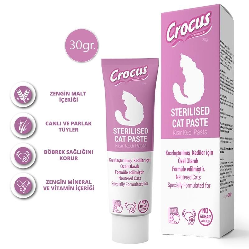 Crocus Sterilised Paste Kısırlaştırılmış Kedi Malt Macunu 30gr