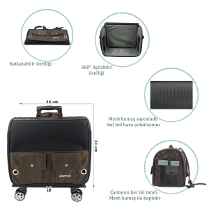 Lepus Travel Bag Kedi ve Köpek Tekerlekli Taşıma Çantası Siyah 34x46x29cm