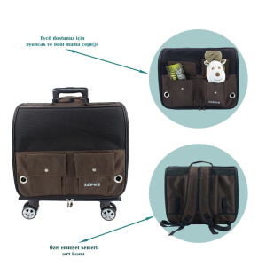 Lepus Travel Bag Kedi ve Köpek Tekerlekli Taşıma Çantası Kahverengi 34x46x29cm