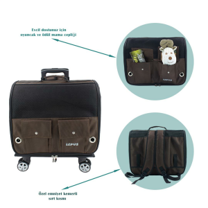 Lepus Travel Bag Kedi ve Köpek Tekerlekli Taşıma Çantası Kahverengi 34x46x29cm