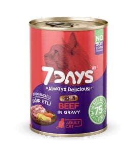 7Days Taze Sığır Etli Soslu Tahılsız Yetişkin Kedi Konservesi 415gr