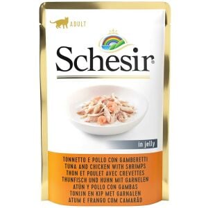 Schesir Pouch Ton Balıklı Tavuklu ve Karidesli Kedi Yaş Maması 85gr