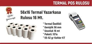 56x16 Termal Rulo 16 Metre 560 Adet 1 Koli | Resan