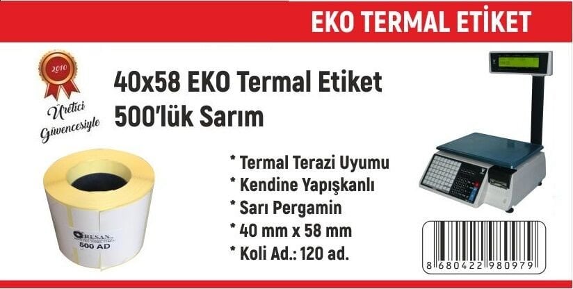 40x58 Eko Termal Etiket 500'lü  120 Adet 1 Koli | Resan