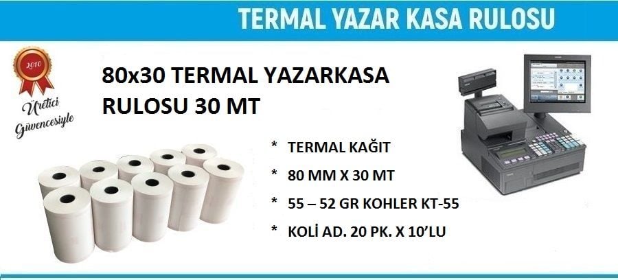 80X30 Termal Rulo 30 Metre 200 Adet 1 Koli | Resan