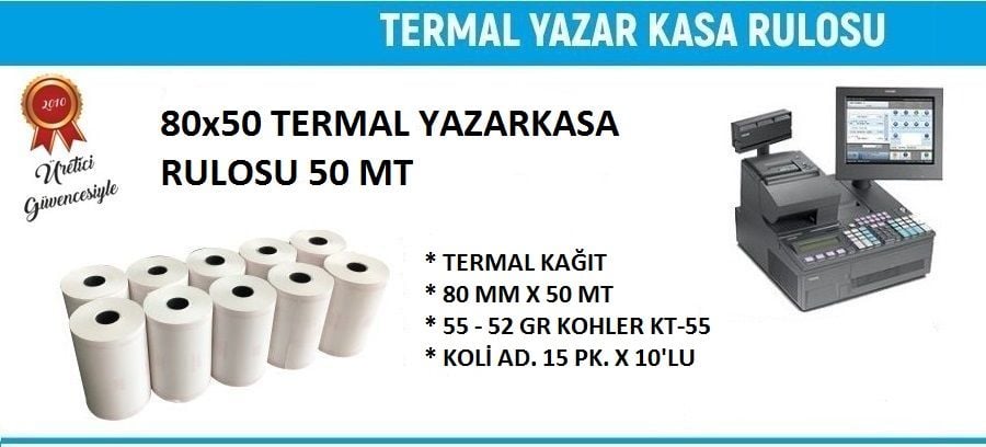 80X50 Termal Rulo 50 MT  150 Adet 1 Koli | Resan