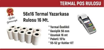 56x16 Termal Rulo 16 Metre 100 Adet