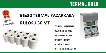 56x30 Termal Rulo 30 Metre 50 Adet | Resan