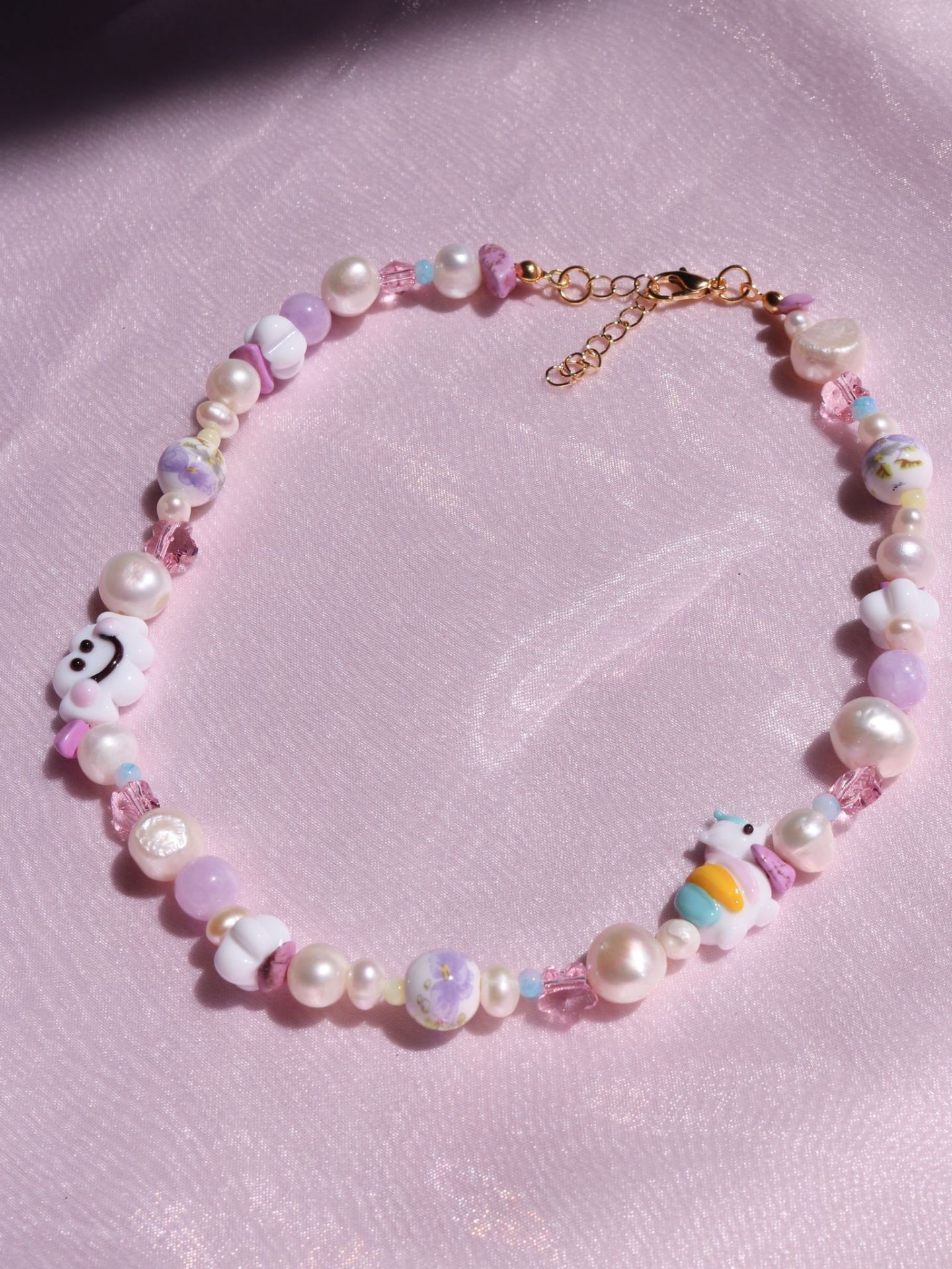 Happy Cloud and Unicorn Pearl Necklace