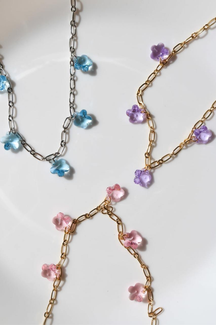 Lavender & Rose & Bleu Swarovski Gänseblümchen-Halskette