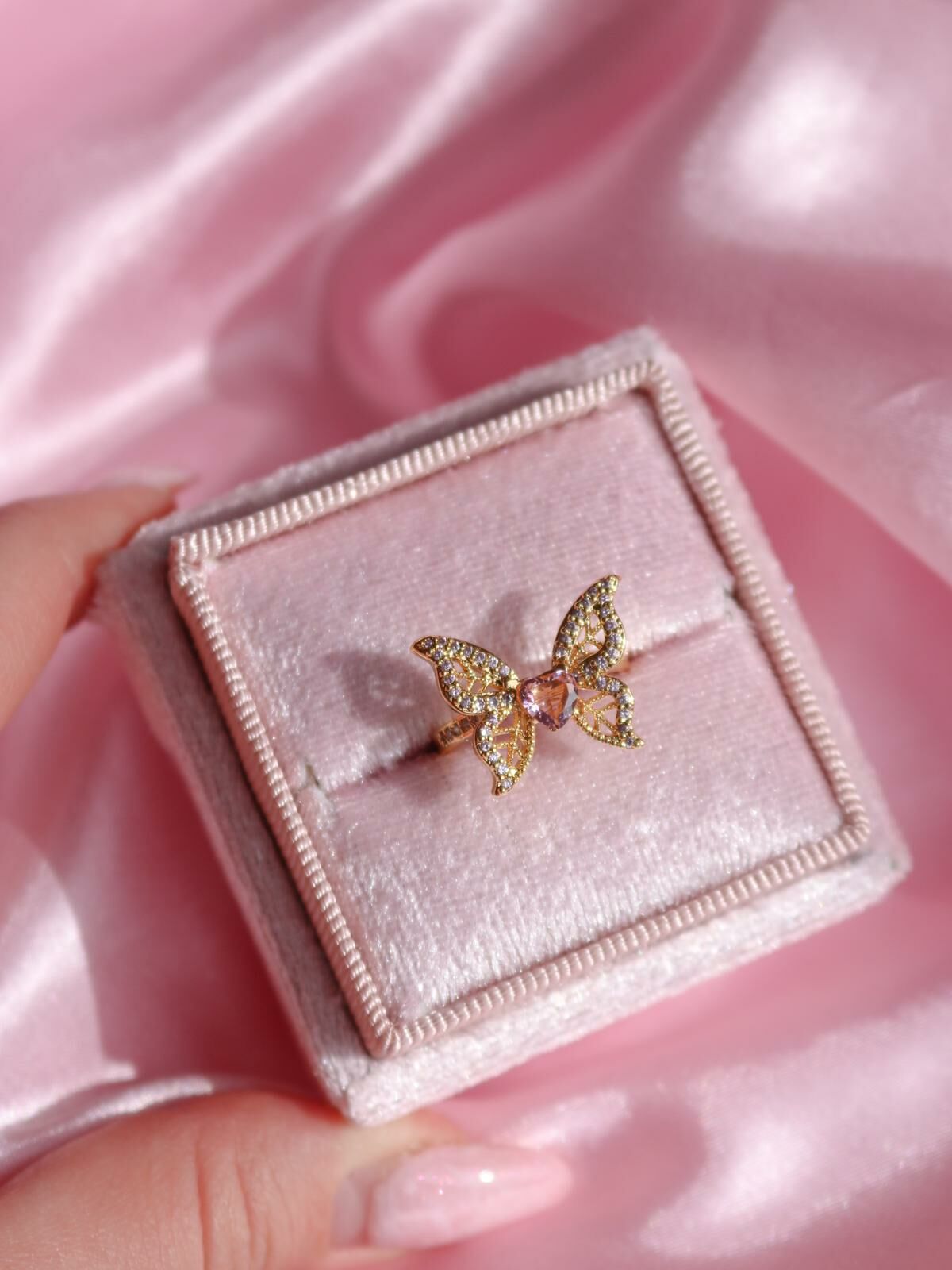 Pink butterfly ring deals