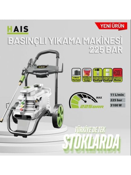 Hais Pro 225 Bar Basınçlı Yıkama Makinesi 3100 W Arabalı
