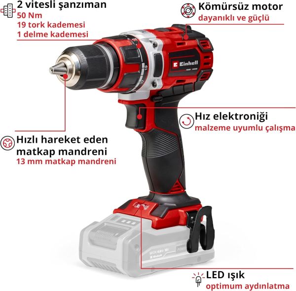 Einhell TP-CD 18/50 Li BL18 Volt Kömürsüz Akülü Vidalama Matkap Solo