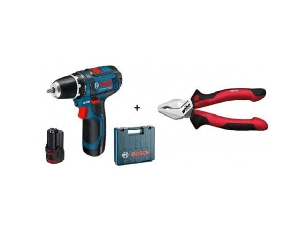 Bosch GSR 12V-15 12 Volt 2.0 Amper Çift Akülü + Wiha Pense (0615990K2L)