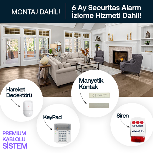 Kablolu Ev Alarm Paketi | Premium Paket -  6 Ay Alarm İzleme Dahil - GPRS- Data Hattı Dahil - Montaj Dahil