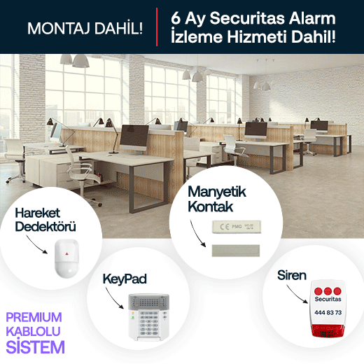Kablolu İş Yeri Alarm Paketi | Premium Paket -  6 Ay Alarm İzleme Dahil - GPRS- Data Hattı Dahil - Montaj Dahil