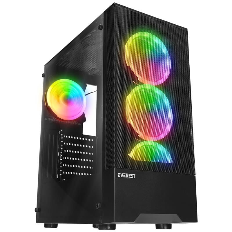 EVEREST DUSK PEAK 600W TEMPERLİ CAM 4X12CM RGB FAN ATX MIDI TOWER GAMING OYUNCU KASASI