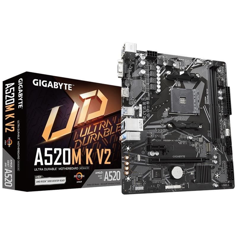 GIGABYTE A520M-K V2 DDR4 5100MHZ 1XVGA 1XHDMI 1XM.2 USB 3.2 MATX AM4 (AMD 5000,5000-G VE 4000-G SERİ İŞLEMCİ UYUMLU)