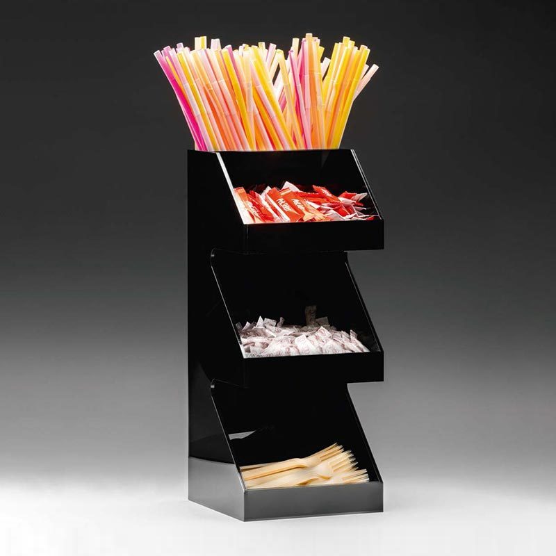 Pipetlik, Karıştırıcı, Stick Şeker ve Peçetelik Standı, 3 Katlı, Akrilik, 20x20x48 cm