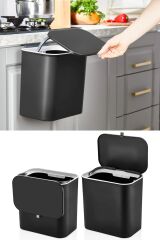 Çift Yönlü Kapaklı Pratik Banyo ve Mutfak Çöp Kovası - Siyah