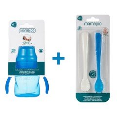 Mamajoo Kulplu Eğitici Bardak 160 ml & İkili Beslenme Kaşığı/Mavi