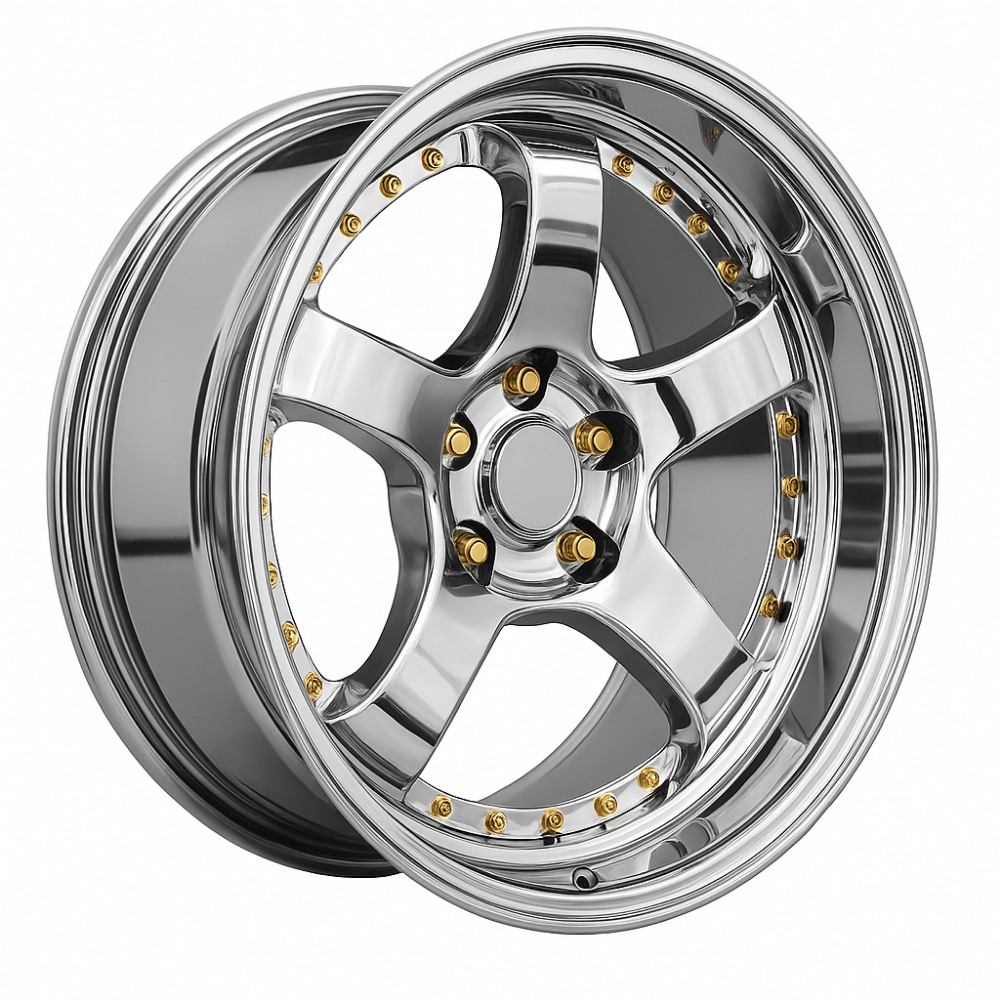 17 İnç 4X100 7*5 Honda Mazda Toyota Uyumlu SSR Vacuum Chrome Gold Rivets Jant Takımı