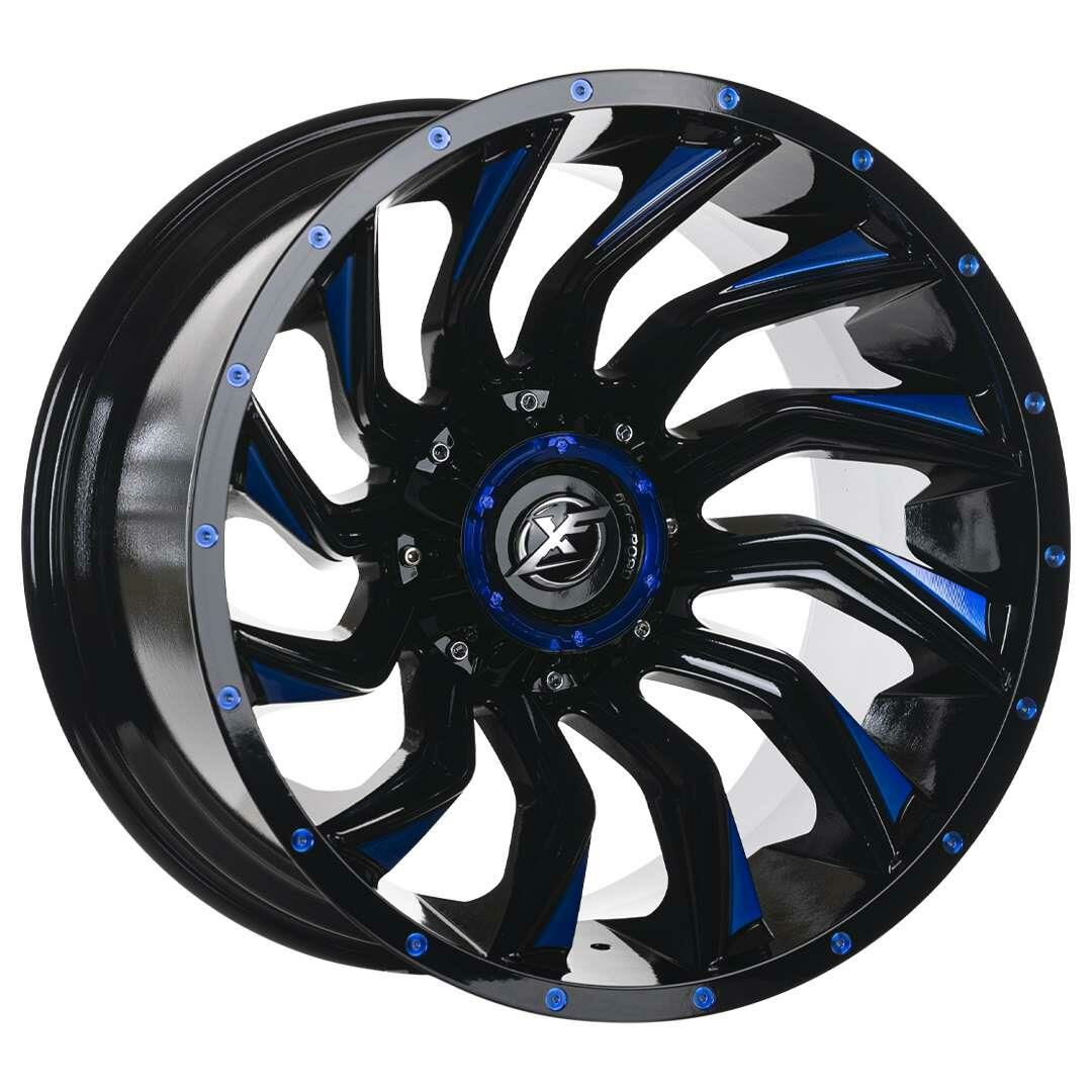 20 İnç 6X139.7 Türbülans GLOSSYBLACK+MILLING BLUE Off Road Jant Takım