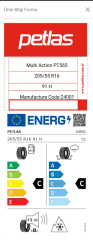 Petlas 205/55R16 91V Multi Action PT565 4 Mevsim Kar Logolu Lastik (2025)