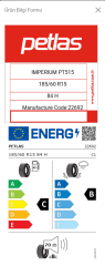 Petlas 185/60R15 84H Imperium PT515 Yaz Lastiği (2025)