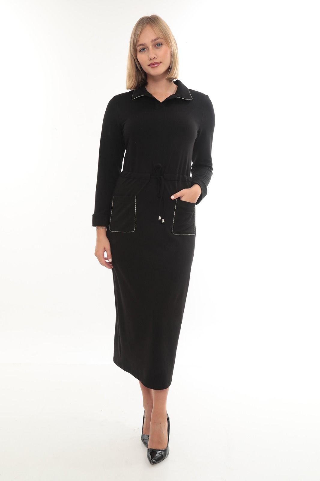 Cepli kemerli elbise 48 - Siyah