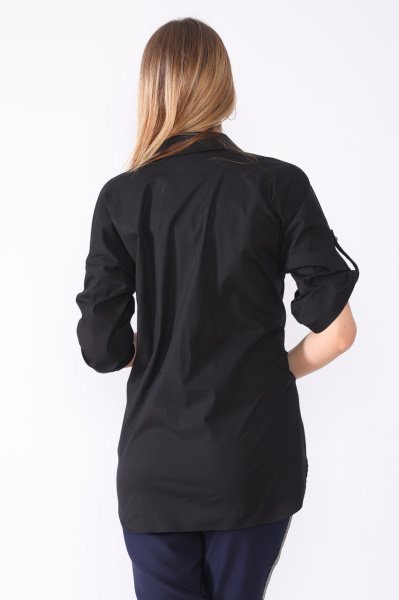 Siyah Göğüsten Kelebek Baskı Detaylı Spor Gömlek ETS5484542 44 - Siyah