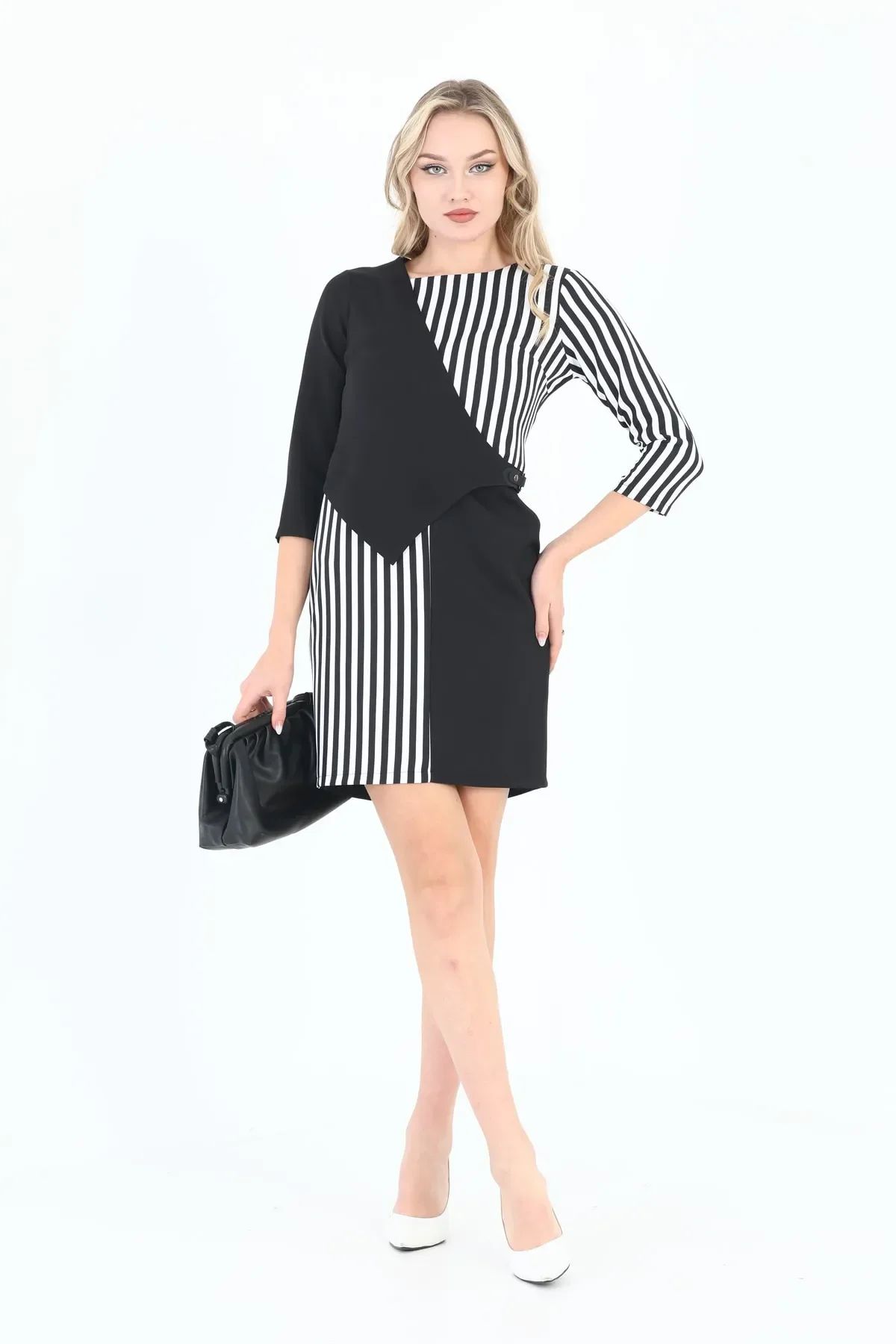 X Modapo Kadın Iki Renkli Mini Ofis Elbise