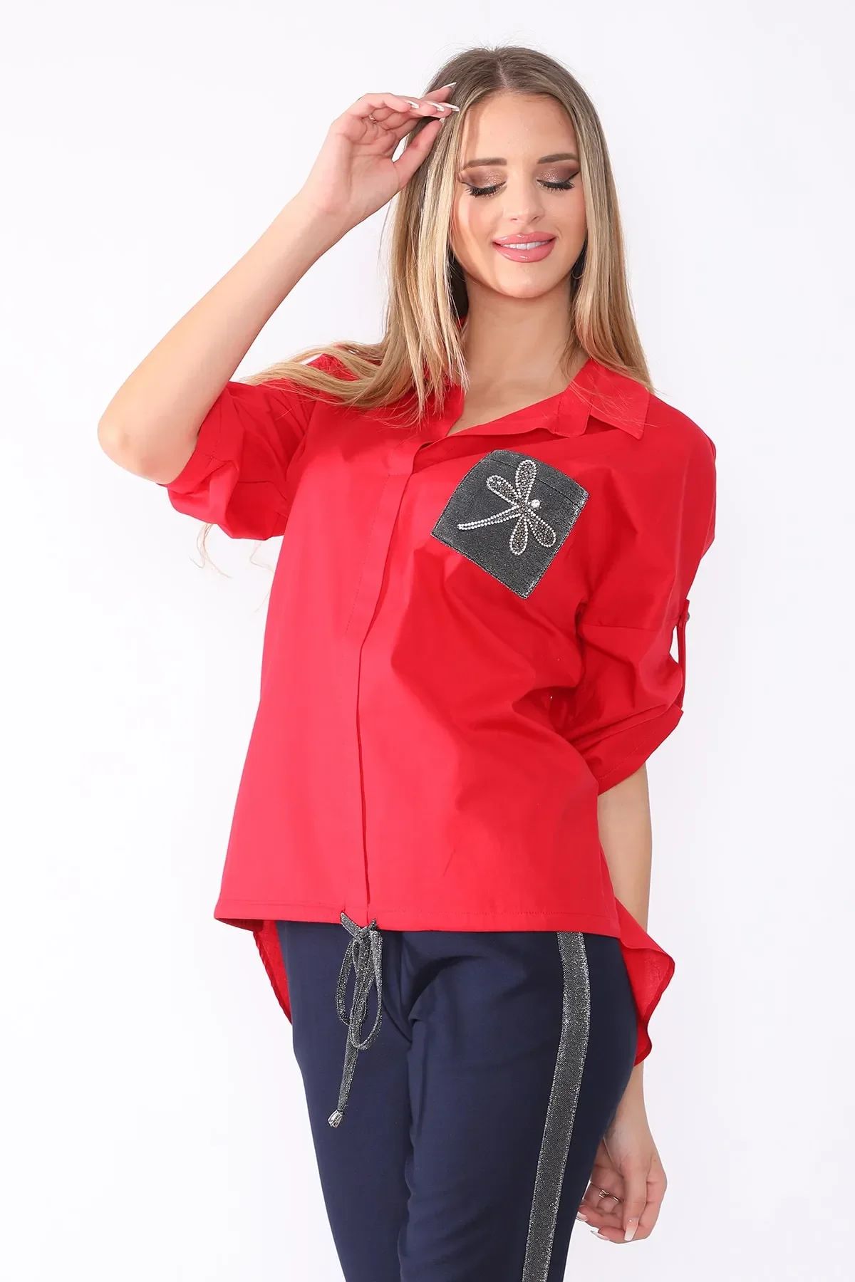 Kadın Kırmızı Spor Gömlek Kırmızı - 44