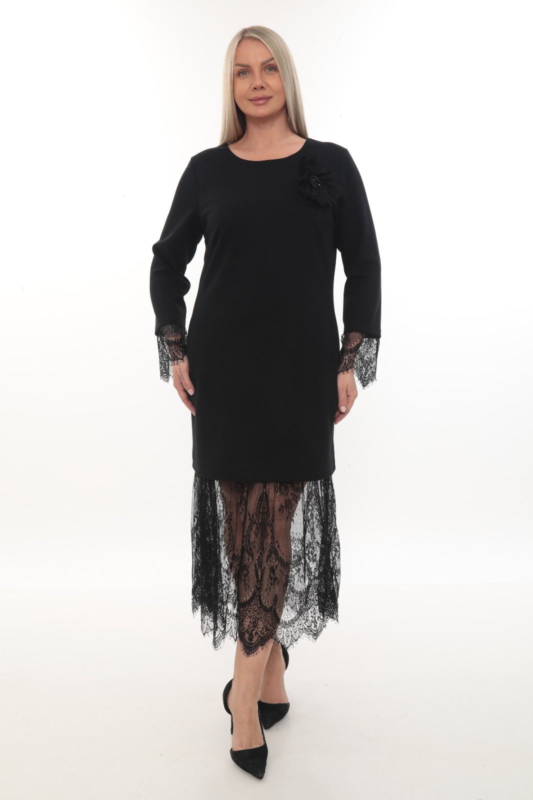 Dantel Detaylı Uzun Siyah Abiye Elbise Siyah - 48