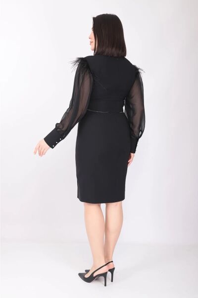Kolu Tüylü Yırtmaçlı Elbise MDP7363 48