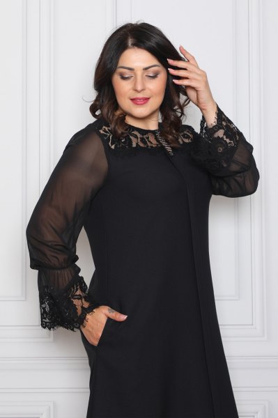Siyah Dantel Ve Şifon Detaylı Elbise ETS580505445 50