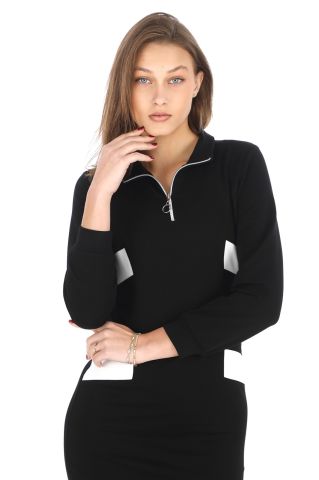 Fermuarlı Polo Yakalı Spor Elbise ETS7051 Siyah 48