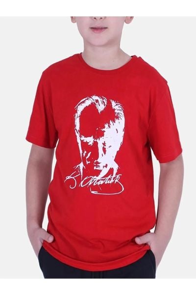 ATATÜRK BASKILI KIRMIZI KISA KOLLU ÇOCUK T-SHIRT