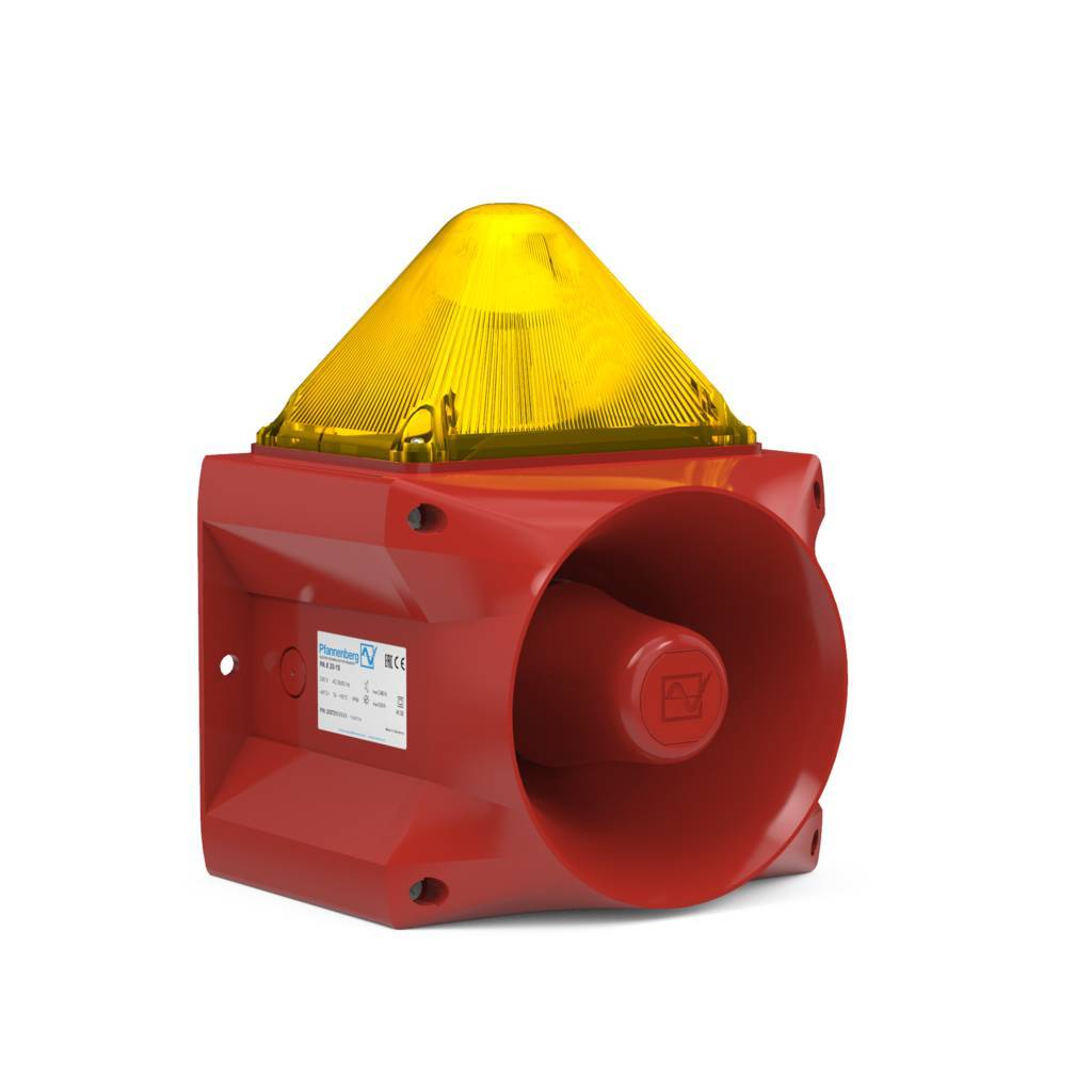PAX 20-15 Flashing Sounders 120db 230Vac,15J Yellow lens, housing Red
