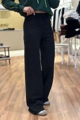 Siyah Krep Kumaş Beli Lastikli Palazzo Pantolon