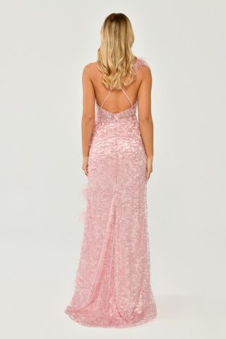 String Strap Back String Strap V Neck Otrisch Accessories Sequin Fabric Long Dress DARK PINK - 38