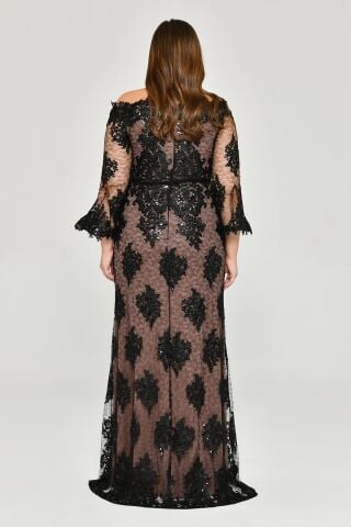 LONG SLEEVE TULLE SEQUINE LONG DRESS